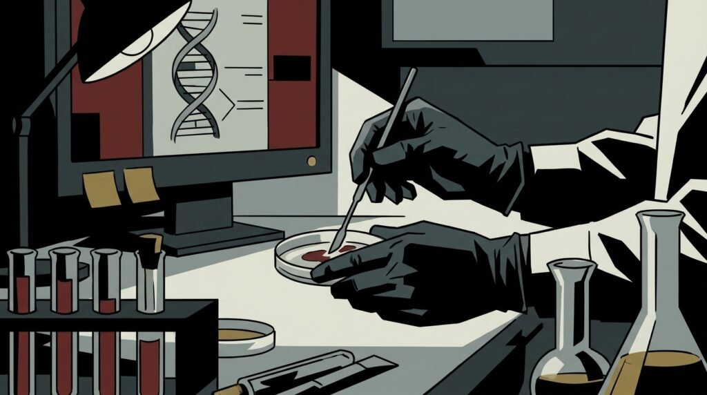 DNA e provetta in laboratorio, illustrazione editoriale sulla clonazione